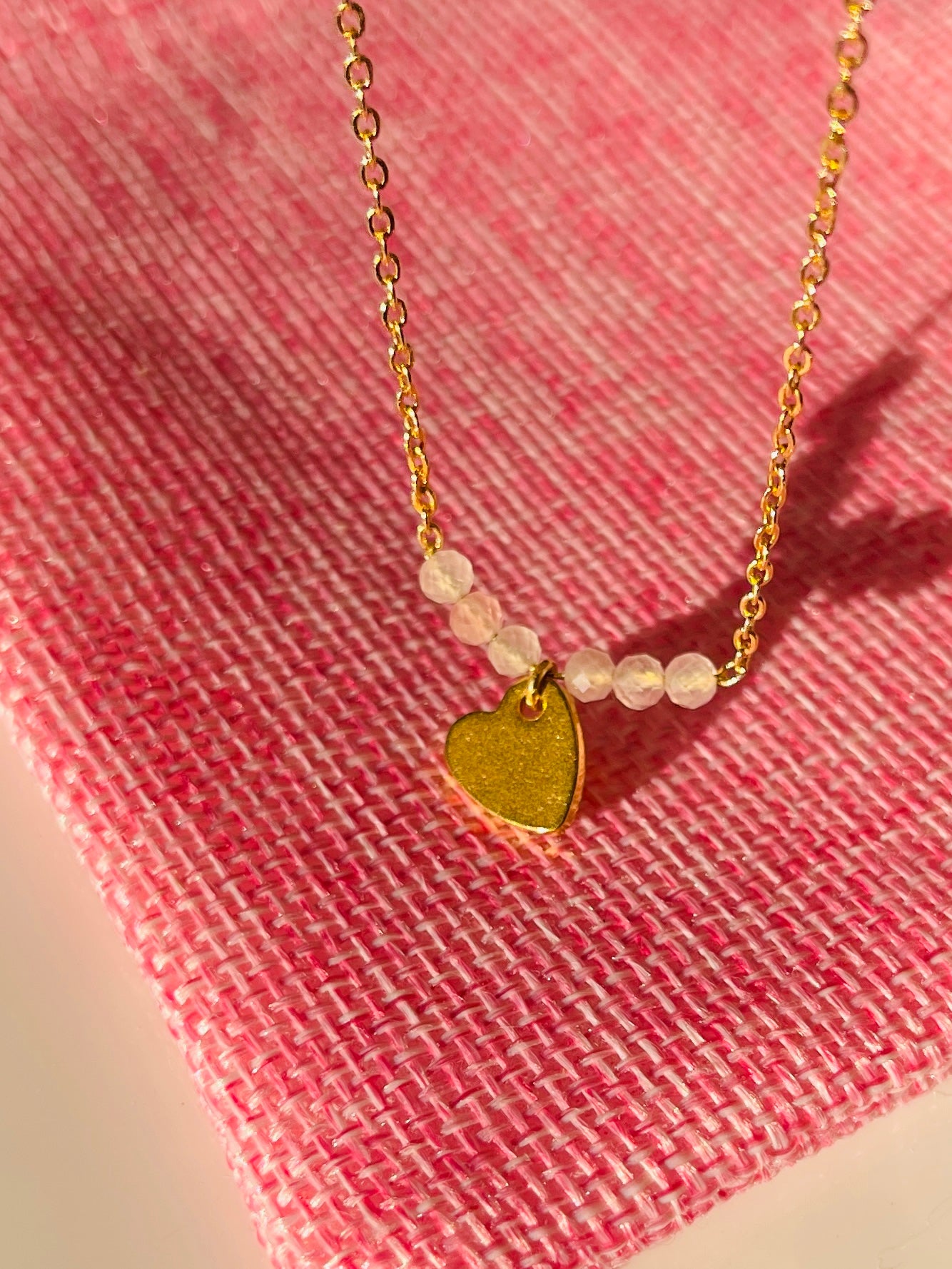 Rose Quartz Bead Necklace ( With Heart Charm )