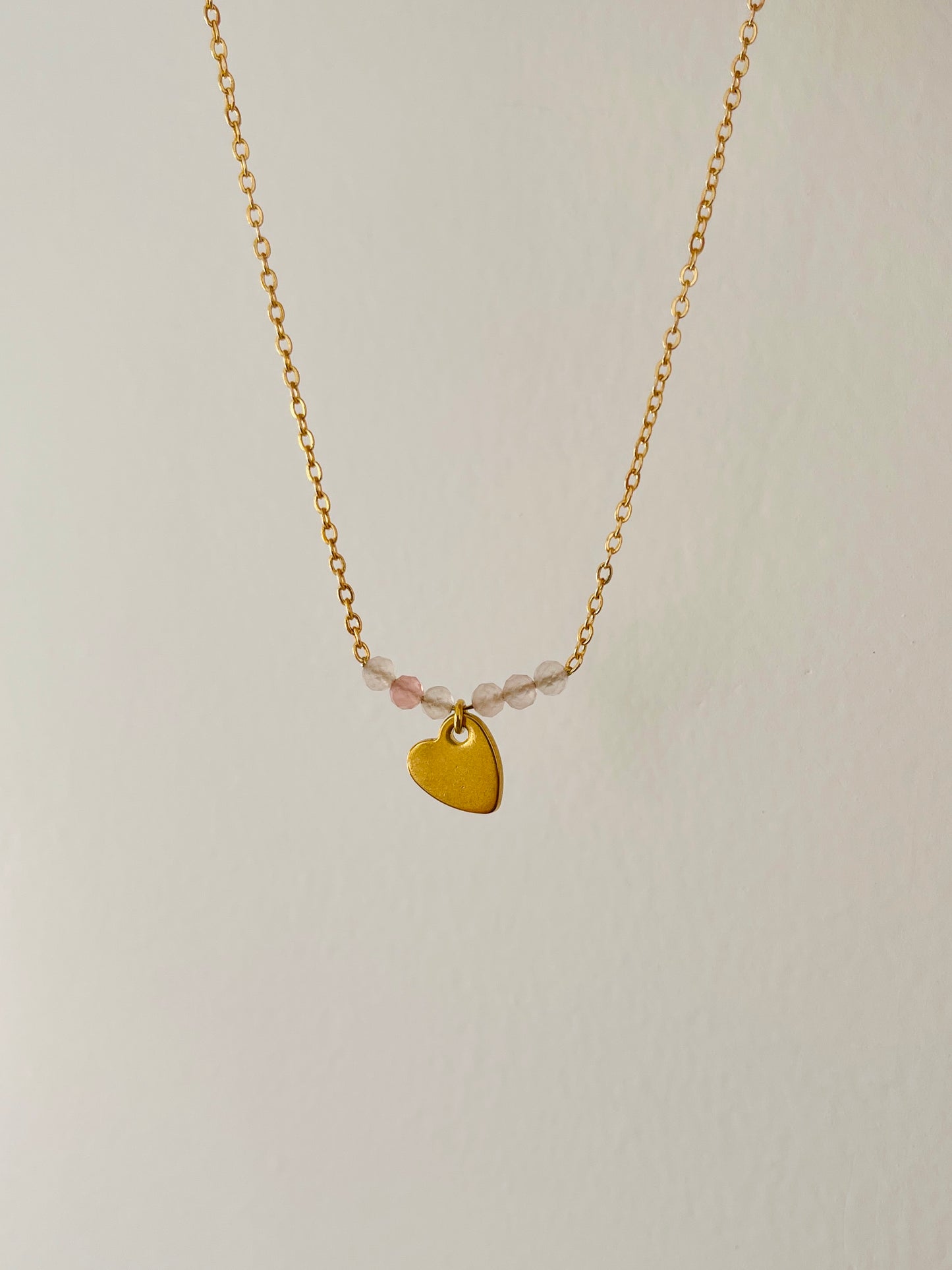 Rose Quartz Bead Necklace ( With Heart Charm )