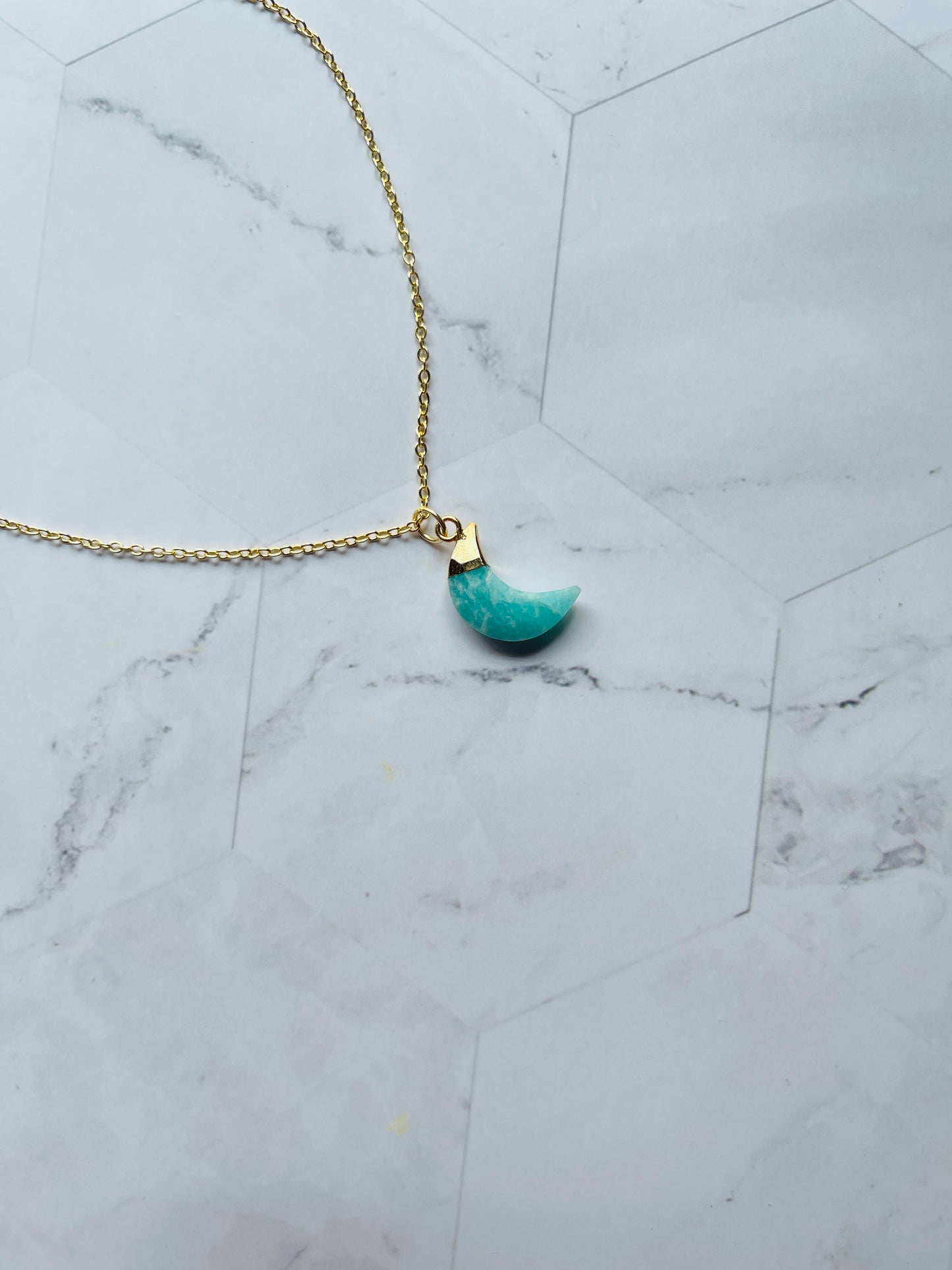 Amazonite Moon Pendant ( With Chain )