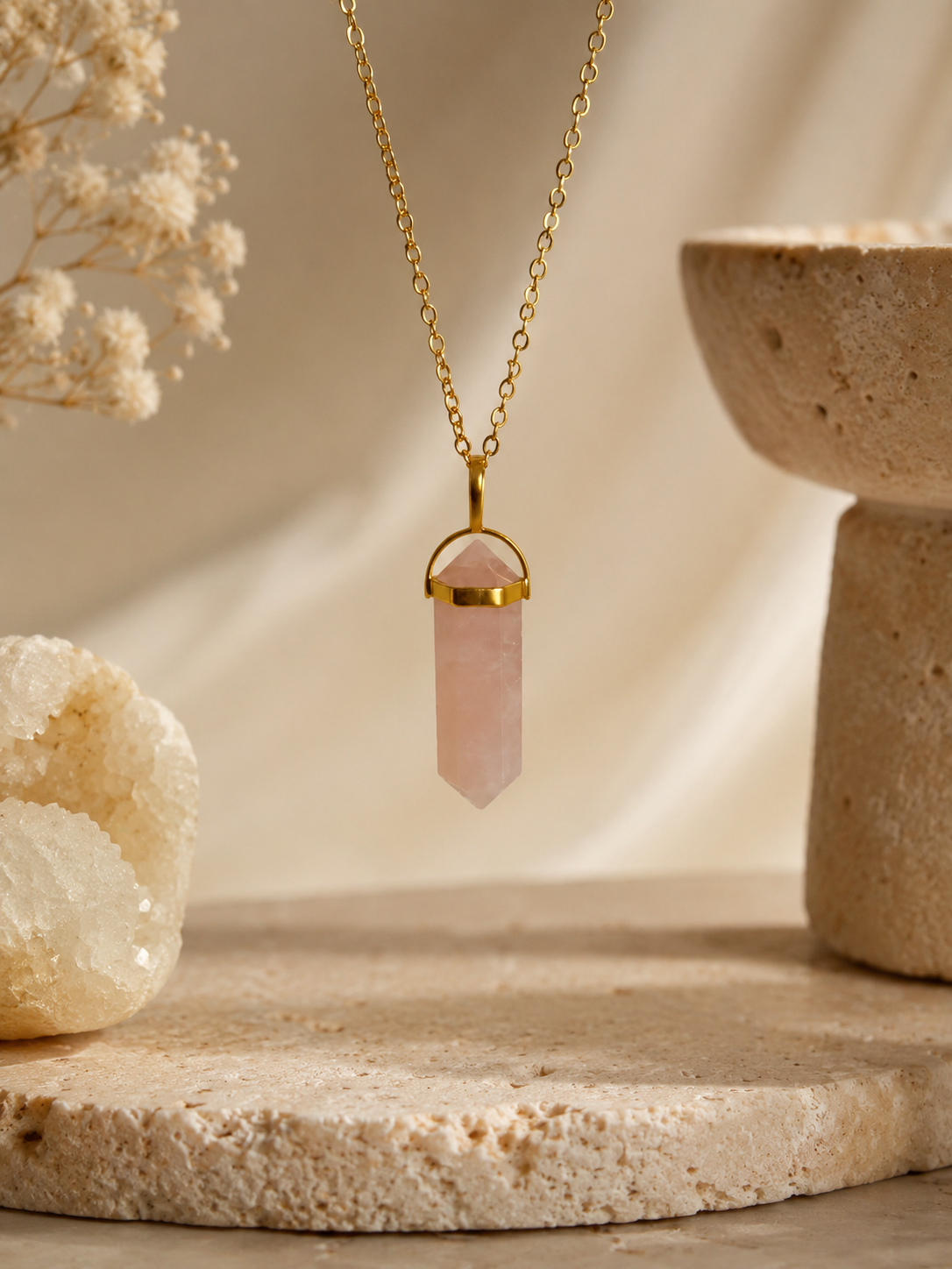 Rose Quartz Double Point Necklace