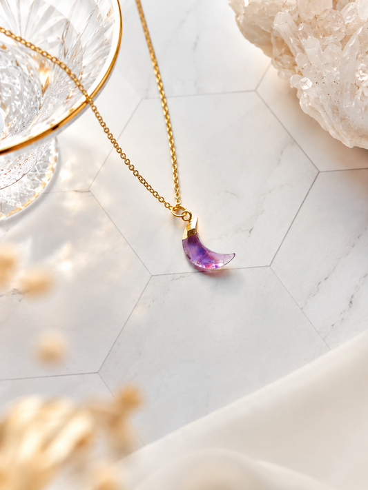 Amethyst Moon Pendant ( With Chain )