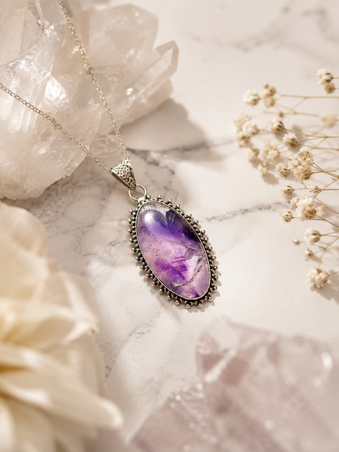 Amethyst Silver Frame Pendant