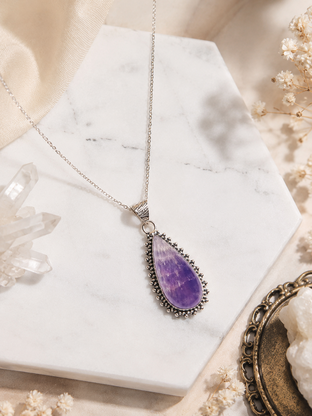 Amethyst Silver Frame Pendant