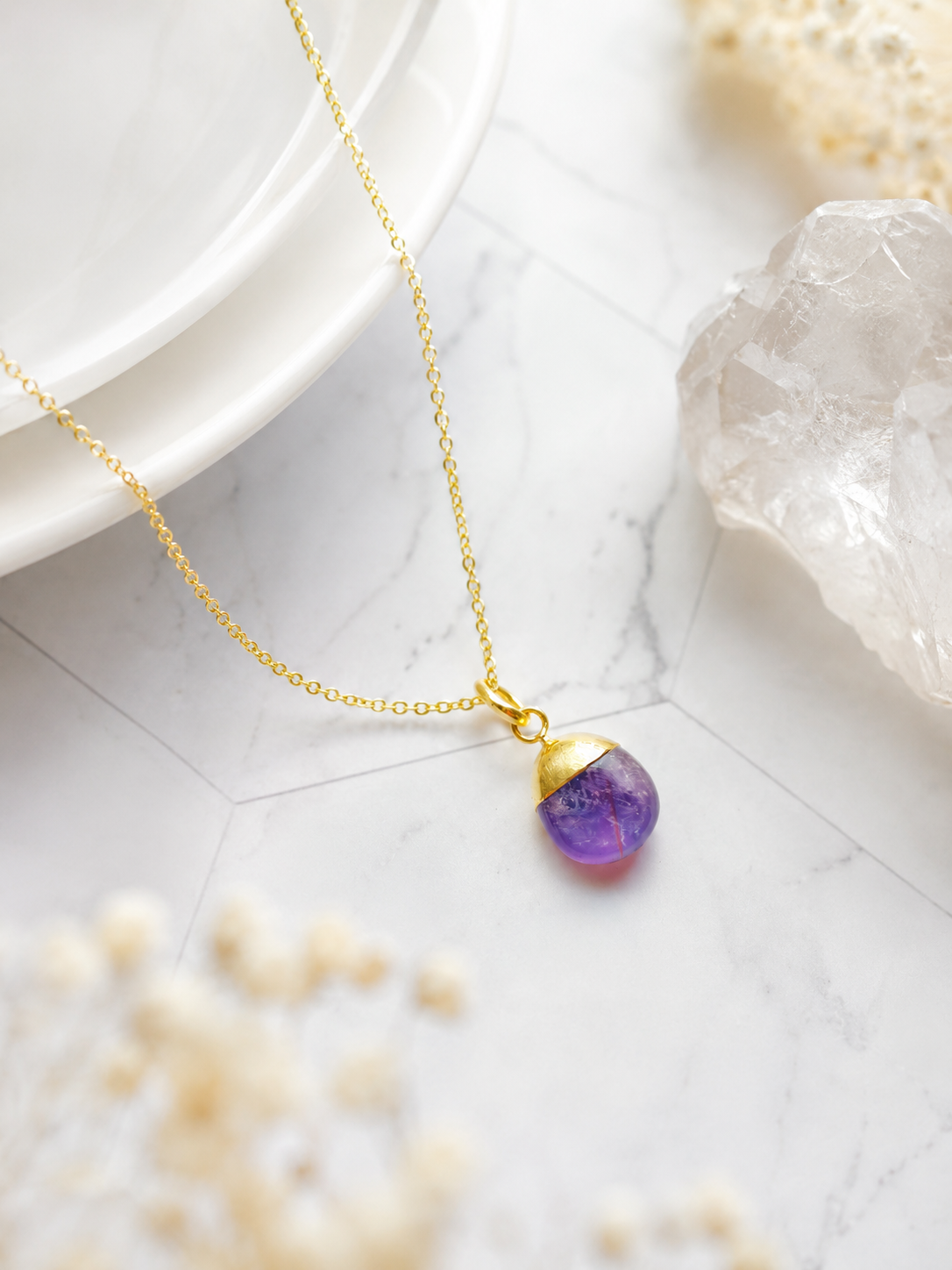 Amethyst Tumble Pendant ( With Chain )