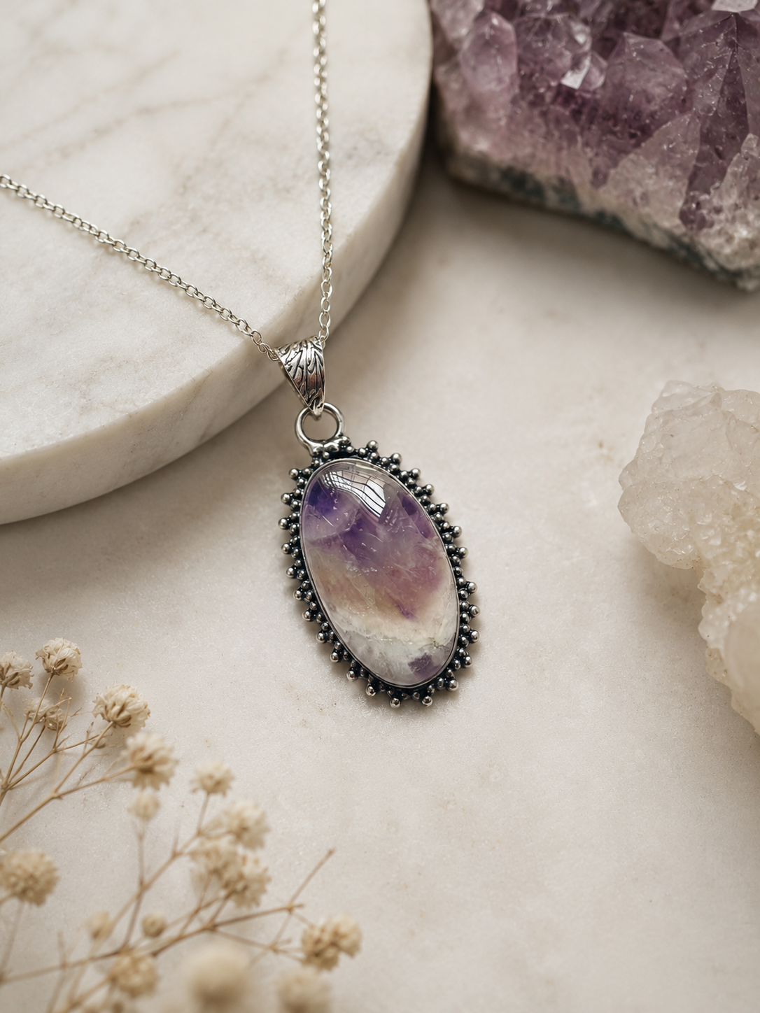 Amethyst Silver Frame Pendant