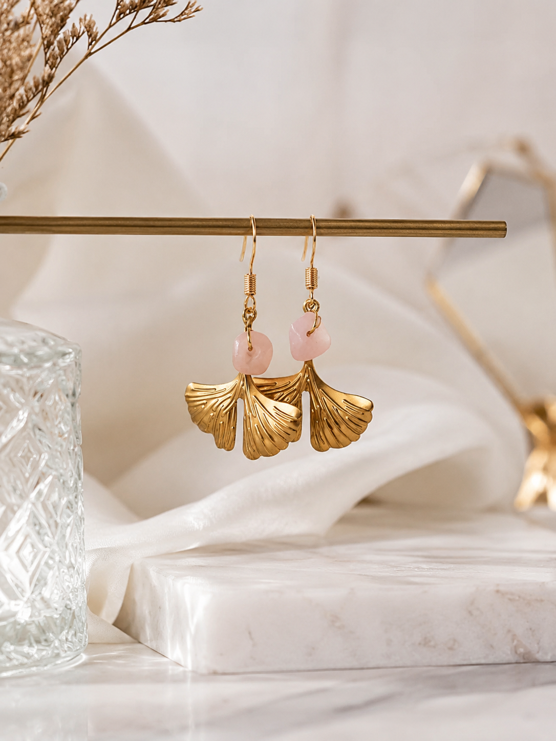 Rose Quartz Raw Cut Earring