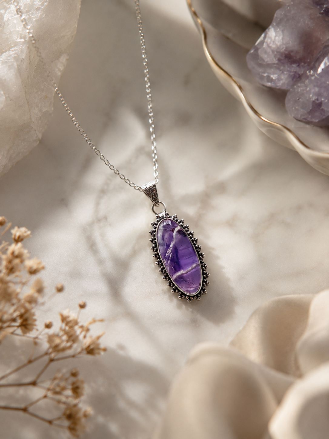 Amethyst Silver Frame Pendant