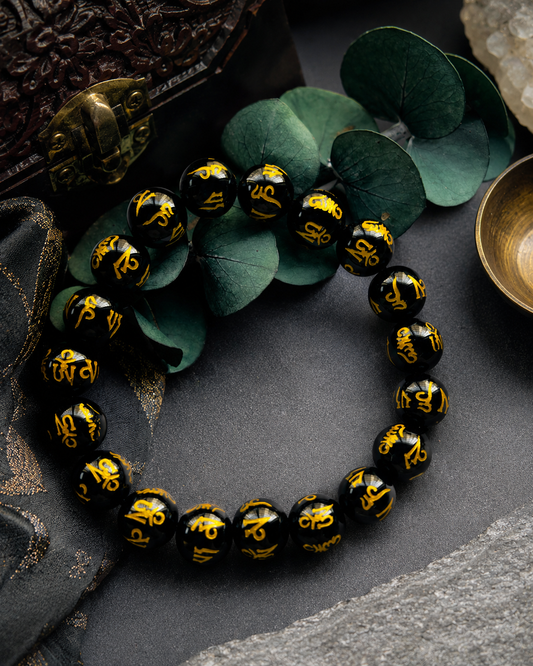 Black Obsidian Bracelet ( Om Mani Padme Hum )