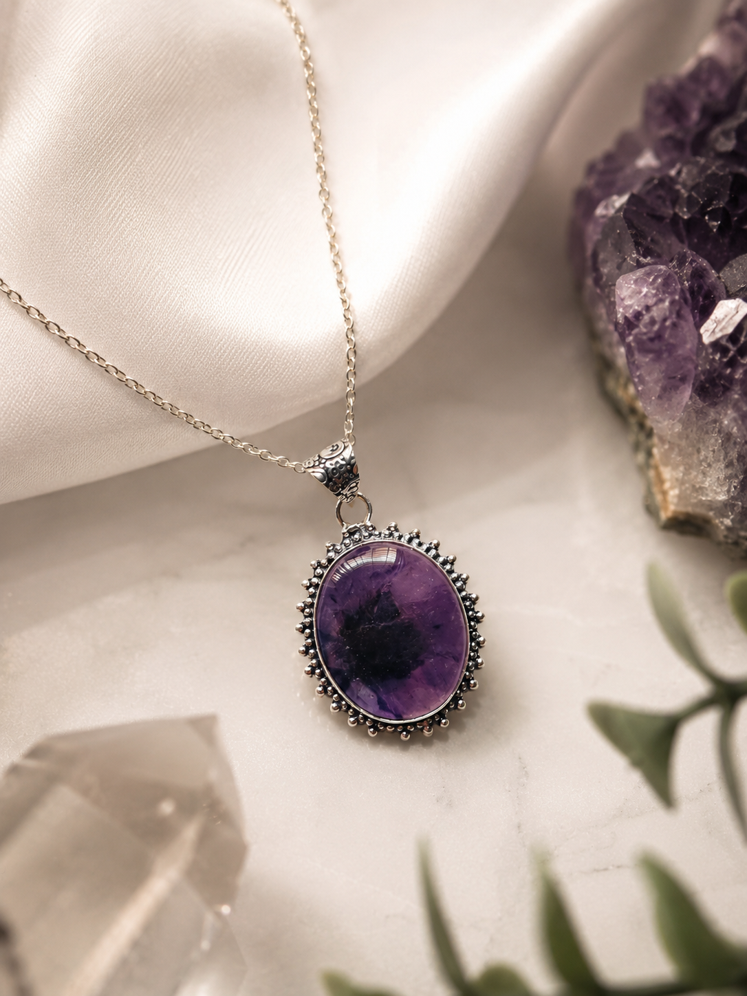 Amethyst Silver Frame Pendant