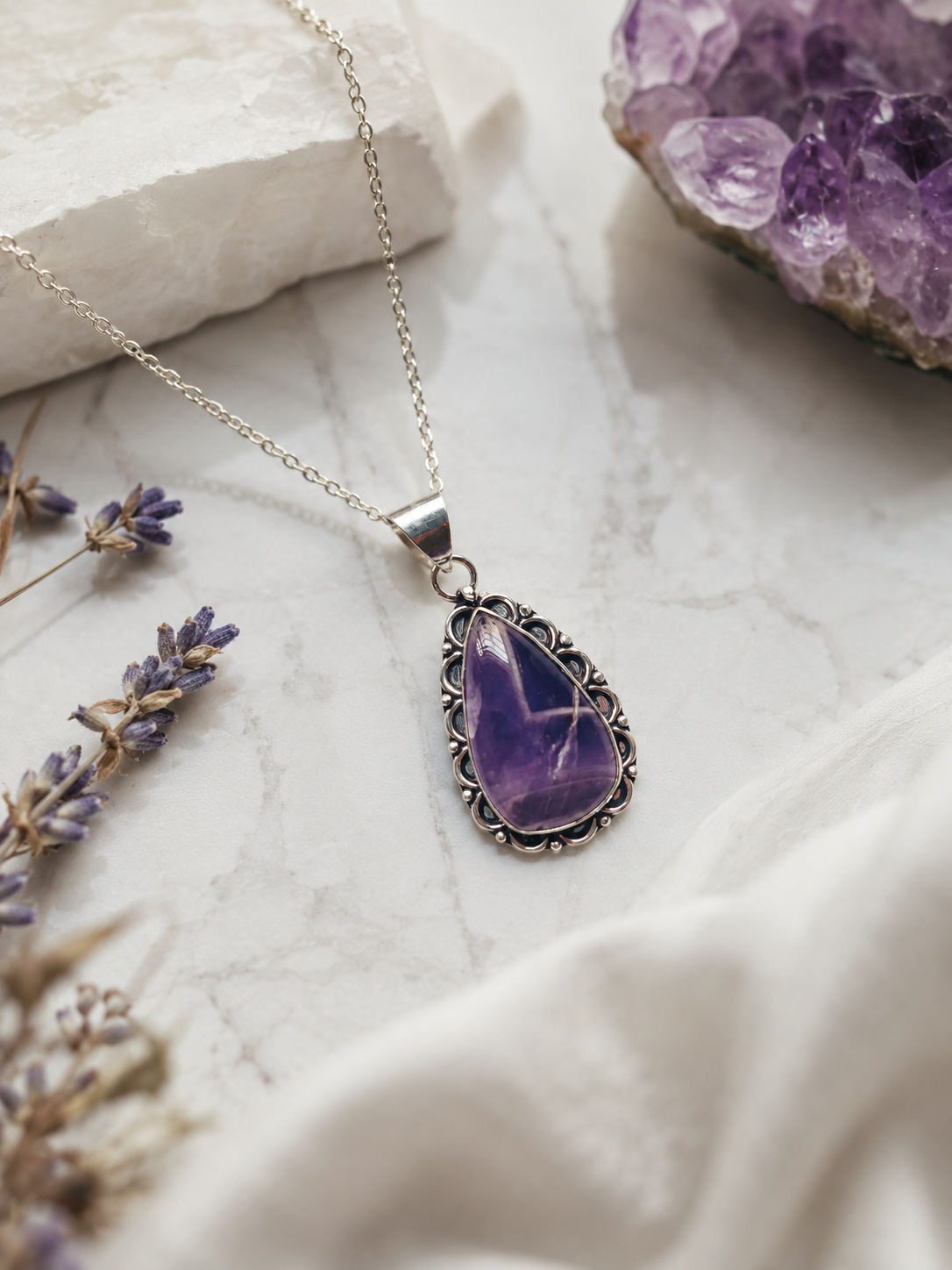 Amethyst Silver Frame Pendant
