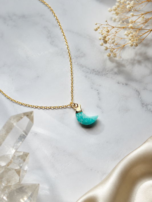 Amazonite Moon Pendant ( With Chain )