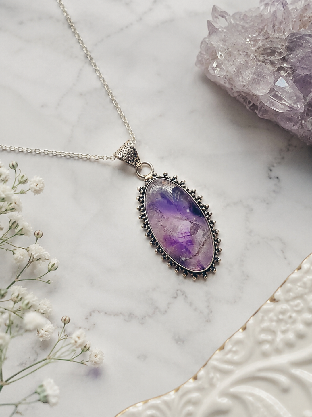 Amethyst Silver Frame Pendant