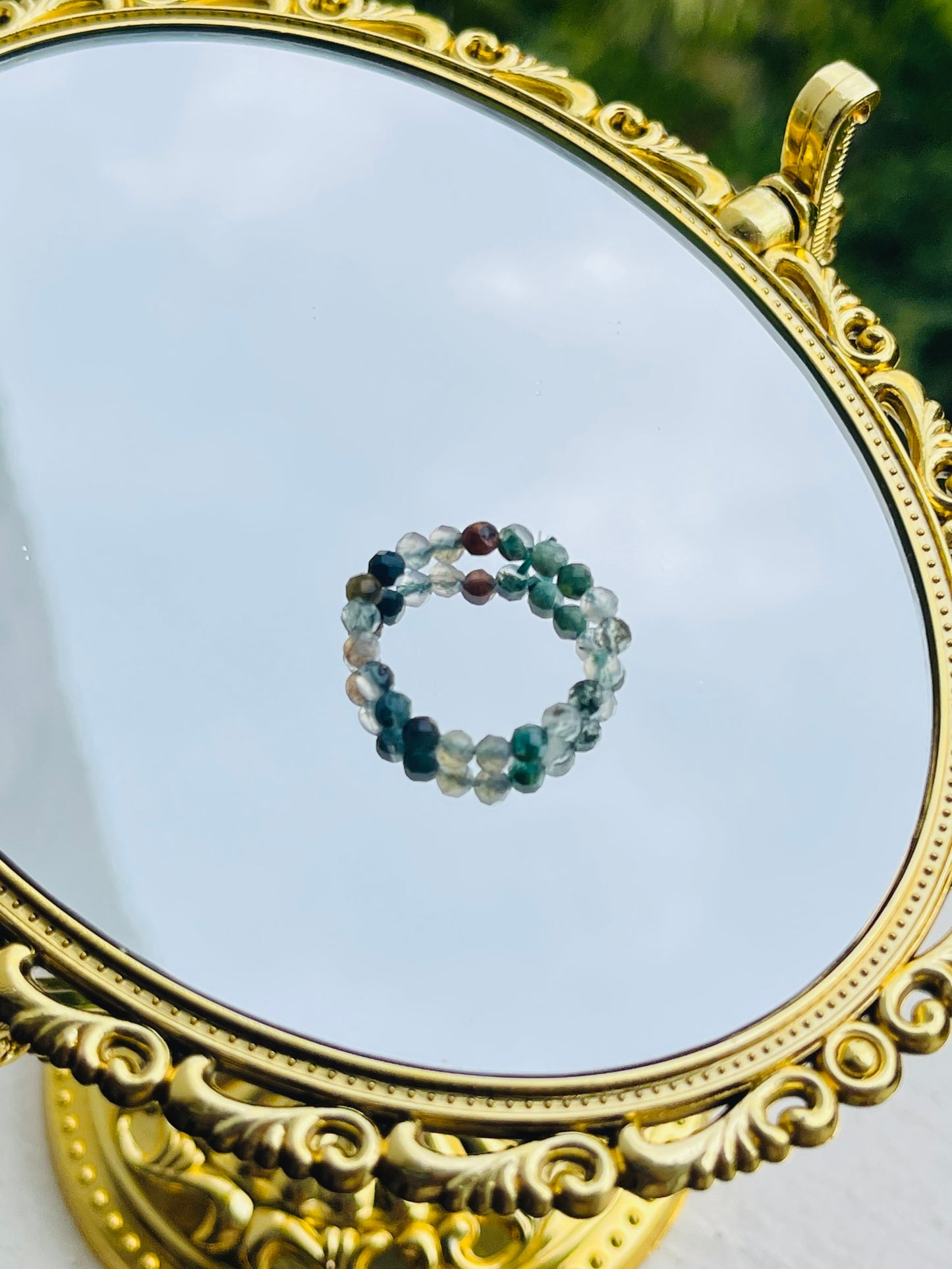 Moss Agate Bead Ring