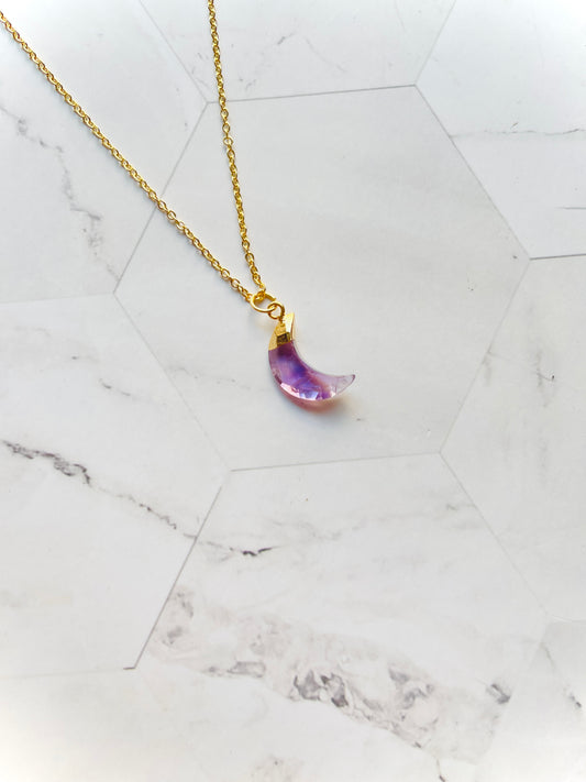 Amethyst Moon Pendant ( With Chain )