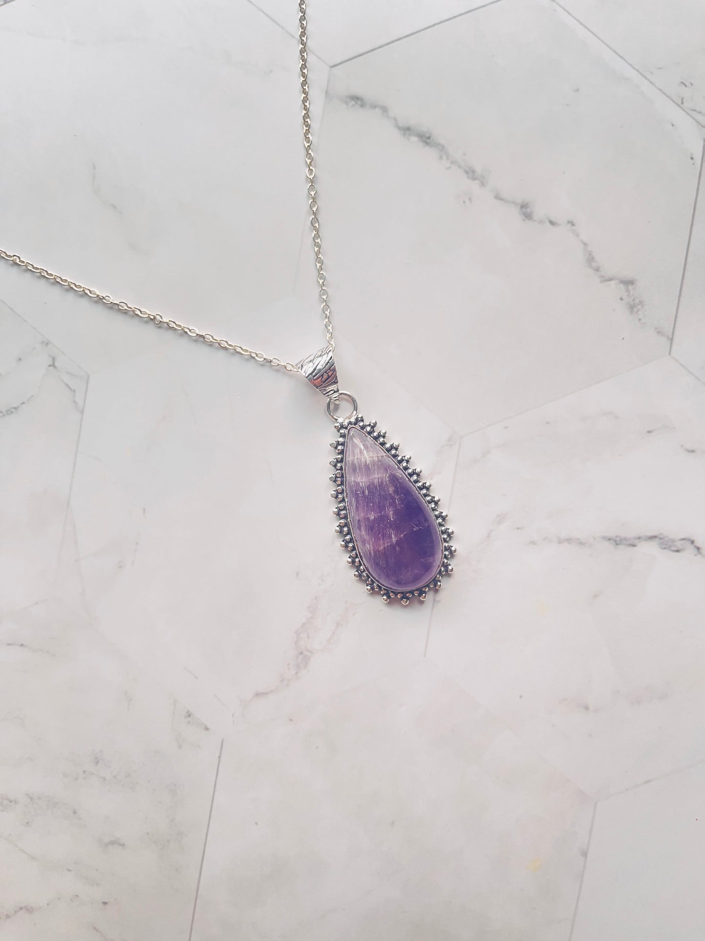 Amethyst Silver Frame Pendant ( with Chain )