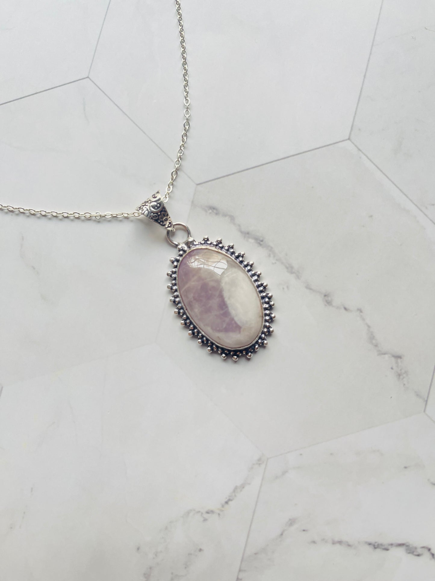 Amethyst Silver Frame Pendant ( with Chain )