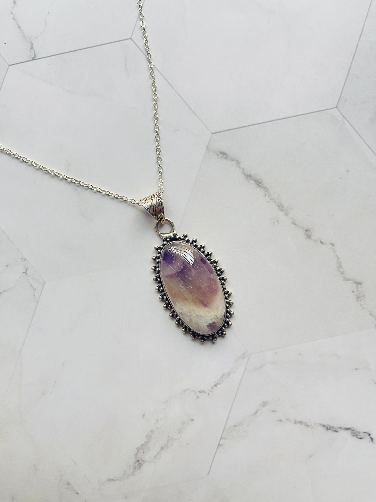 Amethyst Silver Frame Pendant ( with Chain )