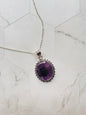 Amethyst Silver Frame Pendant ( with Chain )