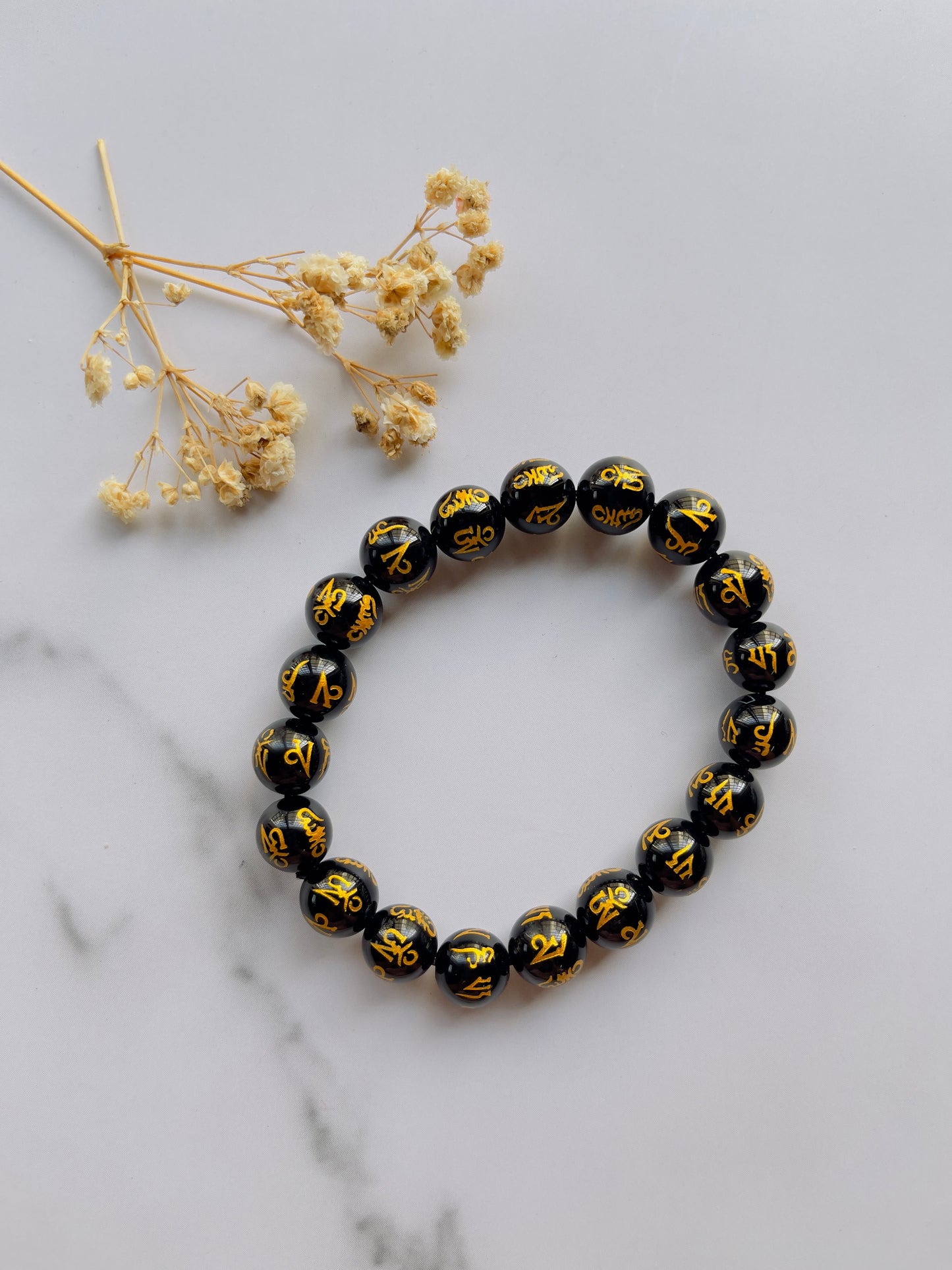 Black Obsidian Bracelet ( Om Mani Padme Hum )